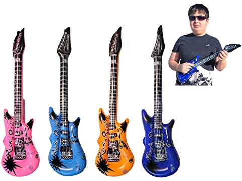 Zugar Land Rock Inflatable Mini Guitars (23 Inches) Vinyl. Perfect Party Favor, DJ Dance 80s Rocker (Mini Rock-n-Roll (4 Pack))