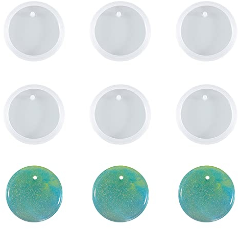 Weenkeey 6 Stück Runde Schlüsselanhänger Silikonform Kreis Epoxidharz Formen Runde Form Gießformen Schmuck Gussform für DIY Handwerk Anhänger Halskette Stil 2