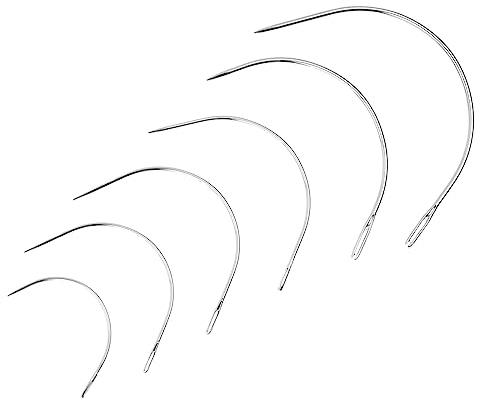 Wisebom 12 Piezas Juego de Agujas Curvas 6 Tamaños Agujas de Coser Curvadas Juego 2/2, 5/3, 5/4/5 Pulgadas Tipo C Agujas de Coser a Mano de Cuero para Tapizar, para Aclarar la Peluca, Coser Cuero
