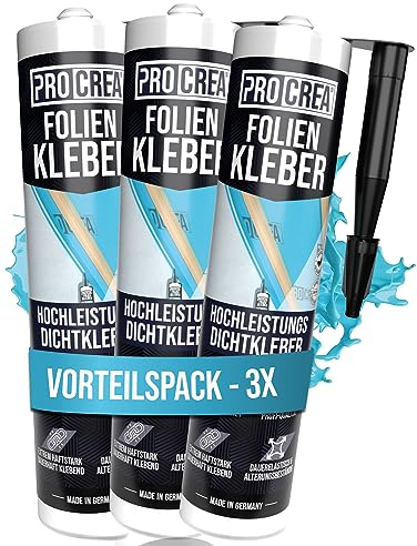 PROCREA® 3x Premium Folienkleber für Dampfsperre Profidicht [Luftdicht nach DIN 4108] Dauerelastische Kleb- & Dichtmasse für Dampfbremsen, Dampfsperrfolien in Profi-Qualität - Made In Germany