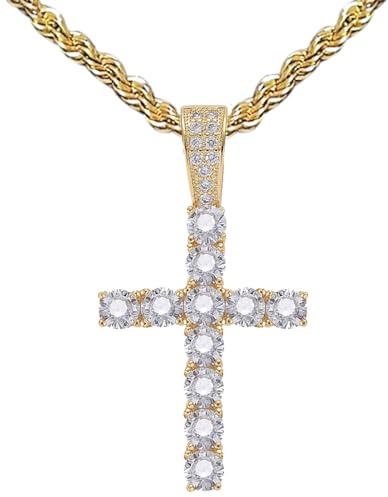 KONFEN Collier Croix Pendentif Homme Femme, Croix Chaine Acier Inoxydable 55cm avec Zircons pour Homme, Chaîne Croix Viking Hip Hoo Bijoux Cadeau d'anniversaire pour Homme Garçons, Or