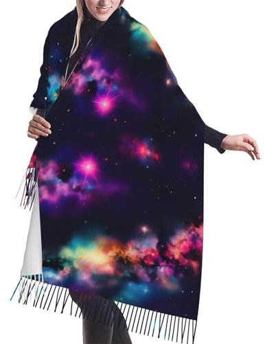 Grüner Golfplatz-Strickschal mit Fransen, warmer Schal, Damenschal, stilvolles und gemütliches Accessoire für modische Frauen, Farbiges Galaxy, One size
