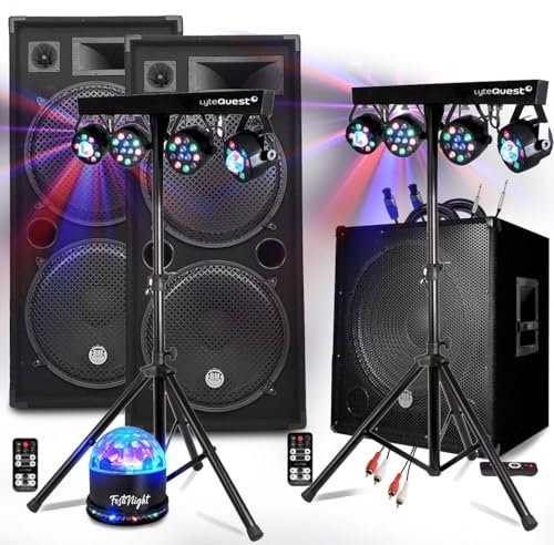 Pack Sono 3200W DJ Mega Basses - Subwoofer bi-amplificado 18 46cm - Altavoces 215, pórticos 8 luces Bar Club DJ Soiree Mix
