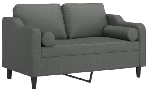 vidaXL Sofa 2 Sitzer, Couch mit Zierkissen, Liegesofa für Wohnzimmer, Polstersofa Sessel Relaxsofa Loungesofa Relaxcouch, Dunkelgrau Stoff
