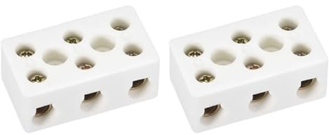 Rebower Bloque de Terminales de Cerámica de Porcelana Resistente al Calor de 3 Vías, [para Conector de Cables, Campo Eléctrico] - 47x27.5x19.5mm / 2 Pcs
