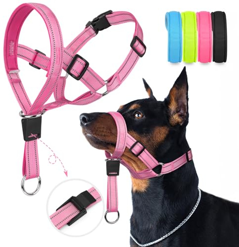 Weesiber No-Pull Dog Head Halter - Adjustable Dog Muzzle Leash, Padded Head Collar for Dogs to Prevent Heavy Pulling On The Leash(Pink,L)