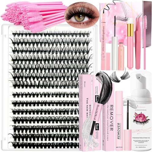 Kit di Estensione Ciglia 280 PCS 9-16mm Lunghezza 30D+40D Curl Individual Lashes Clusters e Lash Bond e Seal Glue Remover,Eyeliner,Shampoo per Ciglia Mascara Pinzette Lash Applicator Set Principiante