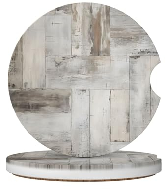 Mexpekil Sottobicchieri retrò in legno bianco per auto, confezione da 2 pezzi, inserto portabicchieri in ceramica per bevande con base in sughero