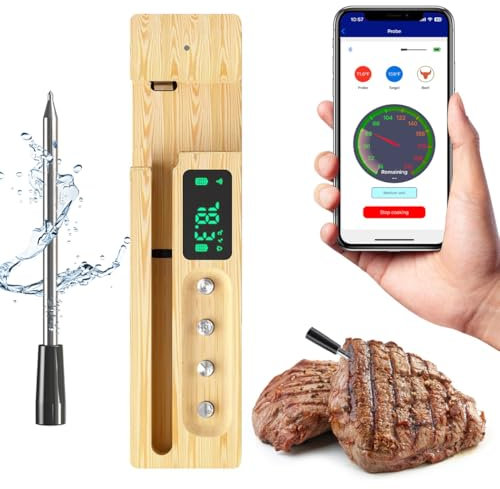 200M Wireless Smart Bluetooth Meat Thermometer with LCD-Enhanced Booster for Oven, Grill, Kitchen, BBQ, Smoker & Air Fryers