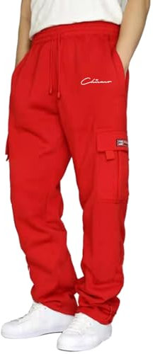 SRZYMJ Hose Herren Cargo Stretch Freizeithose Baumwolle Sommer Jogginghose Lang Outdoorhose Stretch Sommer Cargohose Chino Hose Stoffhose Trainingshose Sporthose Baumwolle Trekkinghose Rot XL
