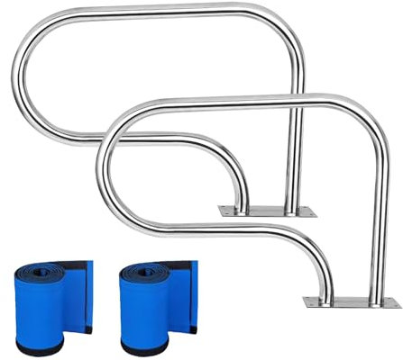 Rampes de Piscine 2 Pièces 30,5 X 22,5, Echelle Piscine Hors Sol avec Couvercle Blue Grip, Rampe Piscine INOX, Rampes de Piscine for Piscine Creusée, Parc Aquatique