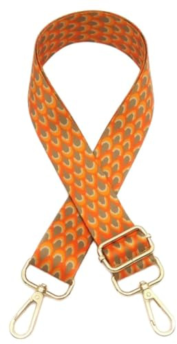 Whakano Pfauenmuster Schulterriemen,Verstellbar Taschengurte Zum Wechseln,3,8cm Breit Riemen,Längenverstellbarer 75-130cm,Taschen Strap für Schultertasche,Umhängetaschen,Golden Schnalle,Orange