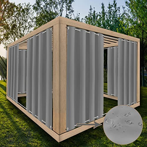 Wasserdichte extrabreite Outdoor-Terrassen-Vorhänge für Veranda, Pavillon, Pergola, Baldachin, Hellgrau, B 110,23 x H 62,99 cm, winddicht und Duschbadvorhang