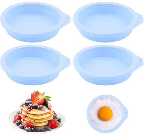 4Pcs Air Fryer Egg Mould, 4'' Round Silicone Ramekins for Fried Muffin Sandwiches, Ring Molds, Accessories, Poachers, Non-Stick Muffin Tray for Cooking Baking (Blue)