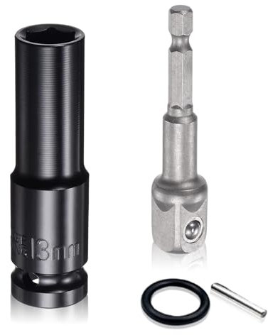 Universal Socket Set, Impact Drive Socket with Power Drill Adapter, 13mm Deep 6-Point Impact Socket 1/2 Hex Shank Adapter