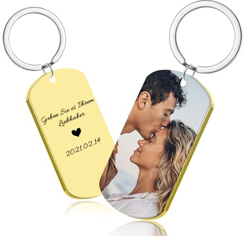 CGFN Personalisierter Schlüsselanhänger mit Foto, Schlüsselanhänger aus Edelstahl mit Gravurtext, Weihnachtsgeschenke für Freund, Freundin, Familie