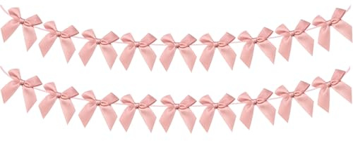 2pcs Bow Garland Banner, Ribbon Bow Party Decorations for Baby Shower Girls Bow Coquette Birthday Party Decor (Peach Pink)