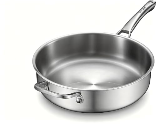 VocVoi Saute Pan,7 Quart Saute pan,Stainless Steel Cookware,skillet,12.5 inch Stainless Steel Saute Pans with Lid,Dishwasher and Oven Safe, Works on All Cooktops