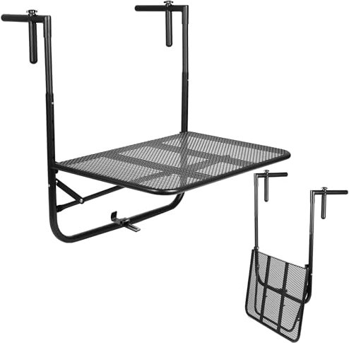 REAMIC Balkontisch Klappbar Hängetisch, 3Stufen Höhenverstellbar, Gartentisch zum Einhängen, 2 Nutzungsfunktionen,Stabile Dreiecksstruktur, Outdoor-Tisch Balkon Terrasse Tisch für Balkongeländer