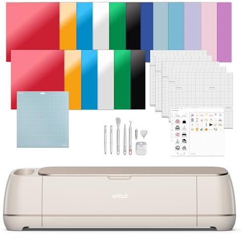 Cricut Maker 4 - Smart Cutting Machine (Seashell) | Engagement Bundle - Includes Smart Vinyl, Cardstock, Transfer Tape, Iron On HTV, Mat, Pens, Tool Kit, & 25 Images in Design Space App