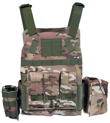 QIYUANT Kinder Outdoor Taktikweste Airsoft Militär Camouflage 1000D Weste Verstellbar Leicht Bequem für Kampf Wandern Jagd Camping Junge Mädchen CP