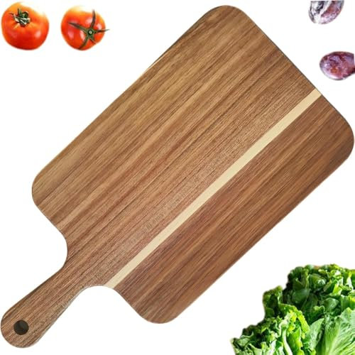 Tagliere da cucina in legno di acacia naturale, realizzato a mano con manico ergonomico - durevole e resistente all'usura - ideale per carne, verdure, pane e salumi - elegante. 38 x 20 cm