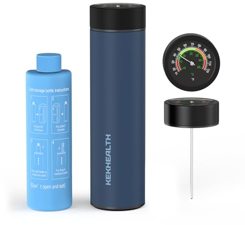 KEKHEALTH Porta Insulina Termico da Viaggio, Borsa Termica per Insulina, GLP-1 e Medicinali 60h, Cooler in Acciaio Inox per 3 Penne, Termometro Meccanico, Bottiglia Gel & Emergenza