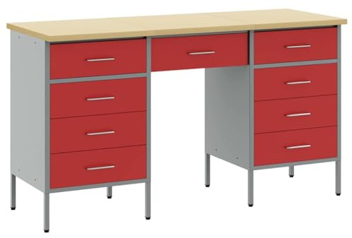 vidaXL Mobile da Lavoro 3 PCS Rosso Legno ingegnerizzato e Acciaio, Armadio da Lavoro, Organizer Resistente per Attrezzi, Sistema Multi-Storage e organizzazione Artigianale