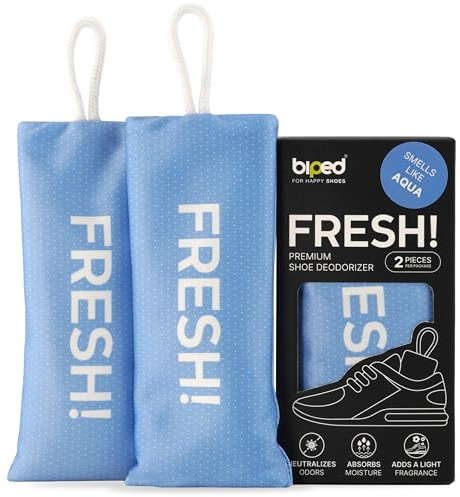 biped FRESH! premium shoe deodorizer - Schuhdeo gegen Geruch und Schweiß - Duft Schuhkissen mit Bambus Aktivkohle - Schuh Geruchsentferner für Sneaker, Schuhe und Sporttaschen z2925(AQUA, 2 Stück)