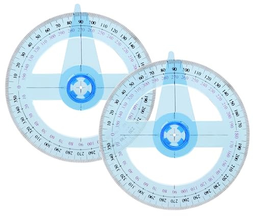 Cretty-Meet 2 PCS 360 Degree Swing Arm Protractor Plastic Circle Protractor Ruler for School Classroom Drafting Angle Measurement