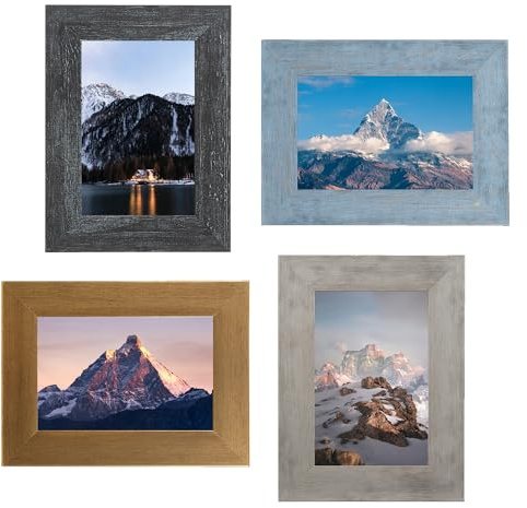 KAIWIN Premium 4x6 Picture Frames Set of 4, Rustic Photo Frames, Multicolor Frames Great for Gift, Wall Mounting & Tabletop Display
