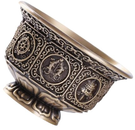 WOOSEO Tradizionale tibetano Fortunatamente Otto Simboli Offrendo Coppa Rame Solido Ciotola Acqua Sacra Buddista Rifornimenti Rituali