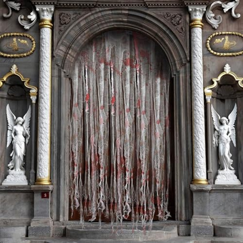 Conponous 3 Stück Decorazioni Halloween Porta Tende, 95 x 200 cm Tessuto Decorazione, Tenda della Porta Insanguinata per Spaventosa dell'ingresso della Casa Stregata della Festa di Halloween (Bianca)