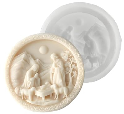 Stampo per presepe, forma rotonda in silicone 3D, design artigianale a rilascio facile, forniture creative stagionali per progetti di studio domestico | Stampo in resina natalizia per cera, sapone