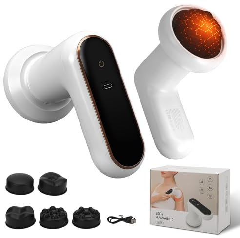 Elektrisches Anti-Cellulite Massagegerät, kabelloses Körperformung Gerät mit 3 Modi, 6 Intensitätsstufen, 5 Massageköpfe, 1200mAh Akku und Heizfunktion, Handmassagegerät zur Linderung von Schmerzen