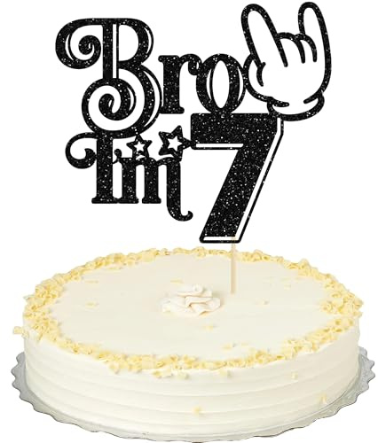 Ephlyn 1Pc Brother I'm 7 Cake Topper Glitter Star Happy 7th Birthday Cake Pick Bro I'm 7 Cake Decoration It's My 7th Birthday Decorations for Boys Cheers to 7 Years Old Party Supplies Black