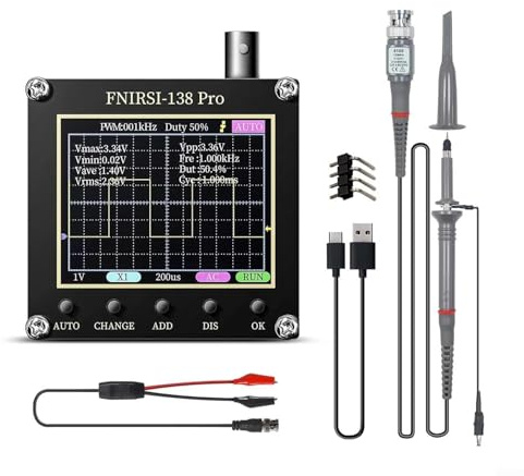 Pumixiy Handheld Digital Oscilloscope 138 PRO - 2.5MSa/s Sampling Rate, 200K Bandwidth Measurement, Portable Mini Oscilloscope for Maintenance and Electrical(with BAT. 10-x Probe)