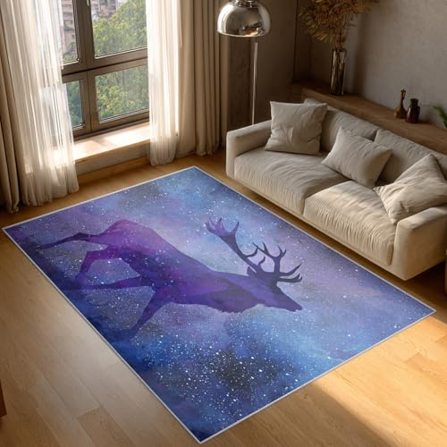 Generisch Fußmatte Sikahirsch 60x90 cm, Teppich Sternenhimmel Elch Weicher Waschbarer Antirutsch Kurzflor Carpet für Eingangsbereich Bettvorleger P-&46