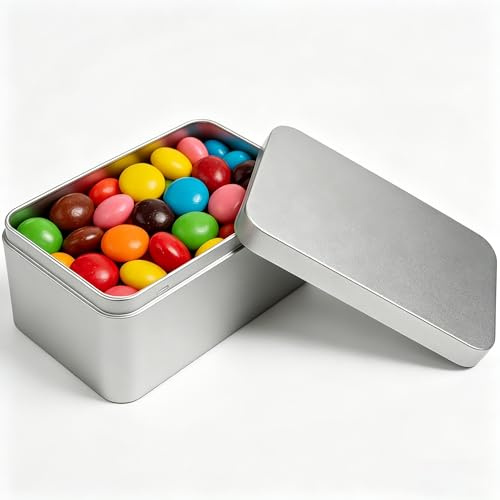 EAAGHK Metallbox Mit Deckel Eckig, Blechdose Rechteckige Metall Aufbewahrungsbox Aus Weißblech Silber Keksdose Metall Tin Box Teeblätter Weißblechbehälter Für Keksdosen Süßigkeiten-13,2 x 8,5 x 6,3cm