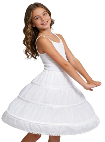 Aibaowedding Girls 3 Hoops Petticoat Half Slip Flower Girl Crinoline Skirt for Girls Underskirt Lace Half Slip for Ball Gown (UK, Age, 8 Years, 9 Years, White)