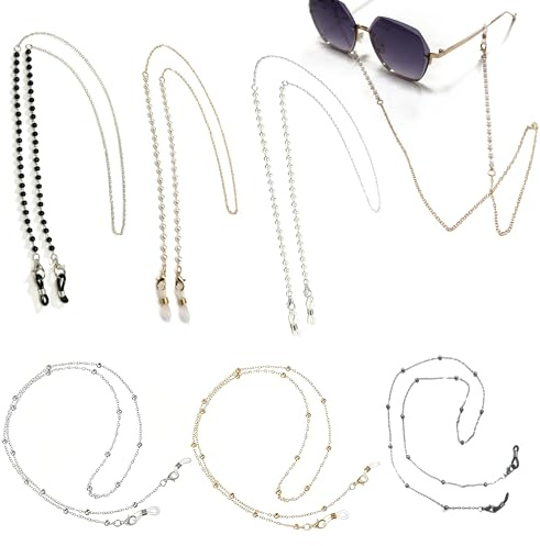 6 Stück Brillenkette Damen, Elegantes Brillenband Damen, Perlen Design | Brillenkette Gold Silber, Modische Dünne Eyeglass Chain, Sonnenbrillen Kette, Stilvolles Accessoire für Alltag & Geschenk