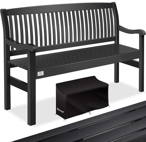 KESSER® Gartenbank Holz wetterfest 150cm Holzbank Garten 3-4 Sitzer, Sitzbank Outdoor, Balkonbank aus Massivholz, Parkbank 320 kg belastbar für Garten, Terrasse & Balkon inkl. Abdeckung, Anthrazit