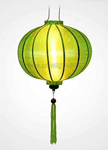 Lampion Asiatisch Hoi an Seide grün R – Ø 47 cm – Handwerkskunst aus Vietnam (REF. R40-V)