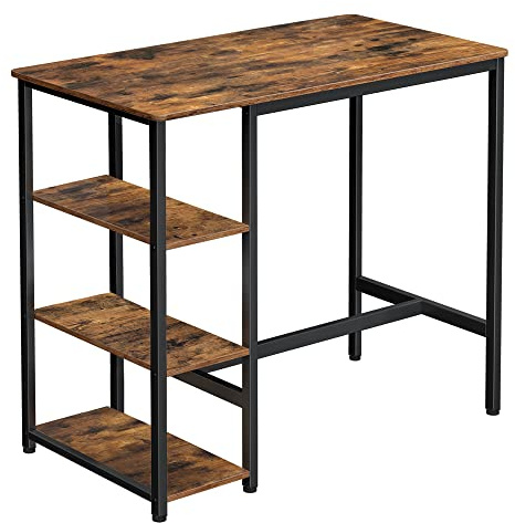 VASAGLE Bureau Informatique, Bureau avec Rangement, Table Haute, Cadre en Acier, Poste de Travail, 109 x 60 x 100 cm, Montage Facile, Style Industriel, Marron Rustique et Noir LBT11X