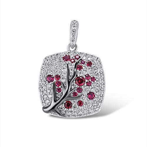 Santuzza 925 Sterling Silver Cherry Pendant Created Ruby Cubic Zirconia Tree Branches Pendants for Women