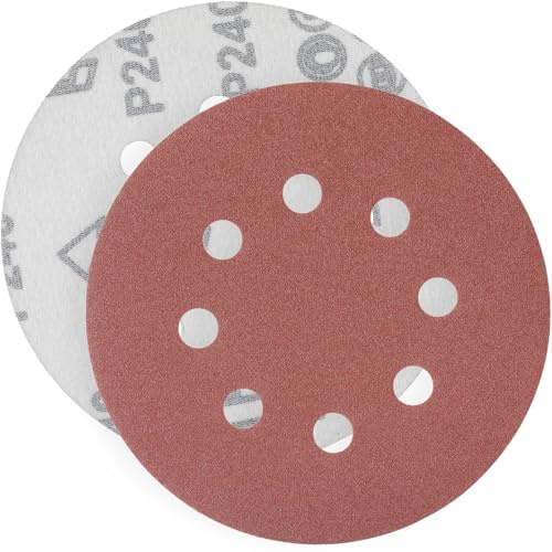 YoiYee 240 Grit Sanding Discs 125mm 8 Hole Orbital Sander Pads, 20 Pack | Hook and loop backing, premium aluminium oxide abrasive, tear-resistant paper, dry sanding, printed grit numbers