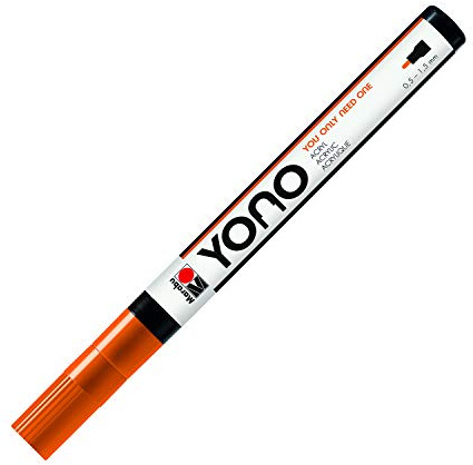 Marabu 12400101013 - YONO Marker, Orange 013, vielseitiger Acrylstift mit feiner japanischer Rundspitze 0,5 - 1,5 mm, wasserbasiert, lichtecht und wasserfest, für nahezu alle Untergründe
