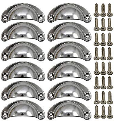 BOZONLI 12 Stück Muschelgriff Schubladen Griffe Vintage Muschelgriff Möbelgriffe für Schublade, Antik Schubladengriff mit Schrauben für Küche Kabinett Schubladen (Chromweiß)