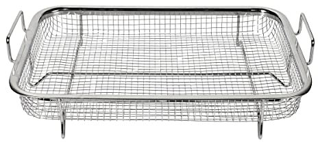 genialo Knusper-Grillkorb Edelstahl - Gitterkorb für knusprige Pommes, Kroketten, Hähnchen & Gemüse, bis +300 °C, Silber, 30 x 22 x 5,5 cm, Edelstahl