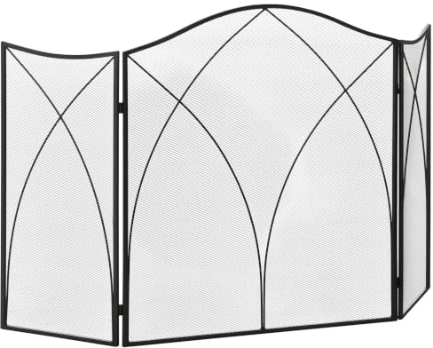 HOMCOM Salvachispas Plegable de Chimenea 3 Paneles 108x24x76 cm Negro | Pantalla Protectora de Chimenea, con Bisagras, Estructura de Metal Decorativa